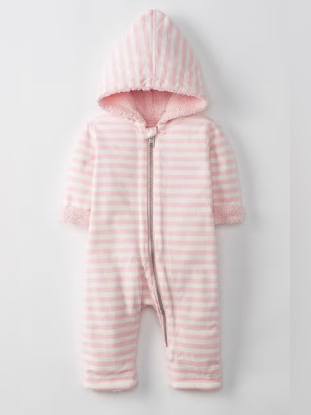 Hanna Andersson Two-In-One Reversible Sherpa Bunting Pink & White 6-12months